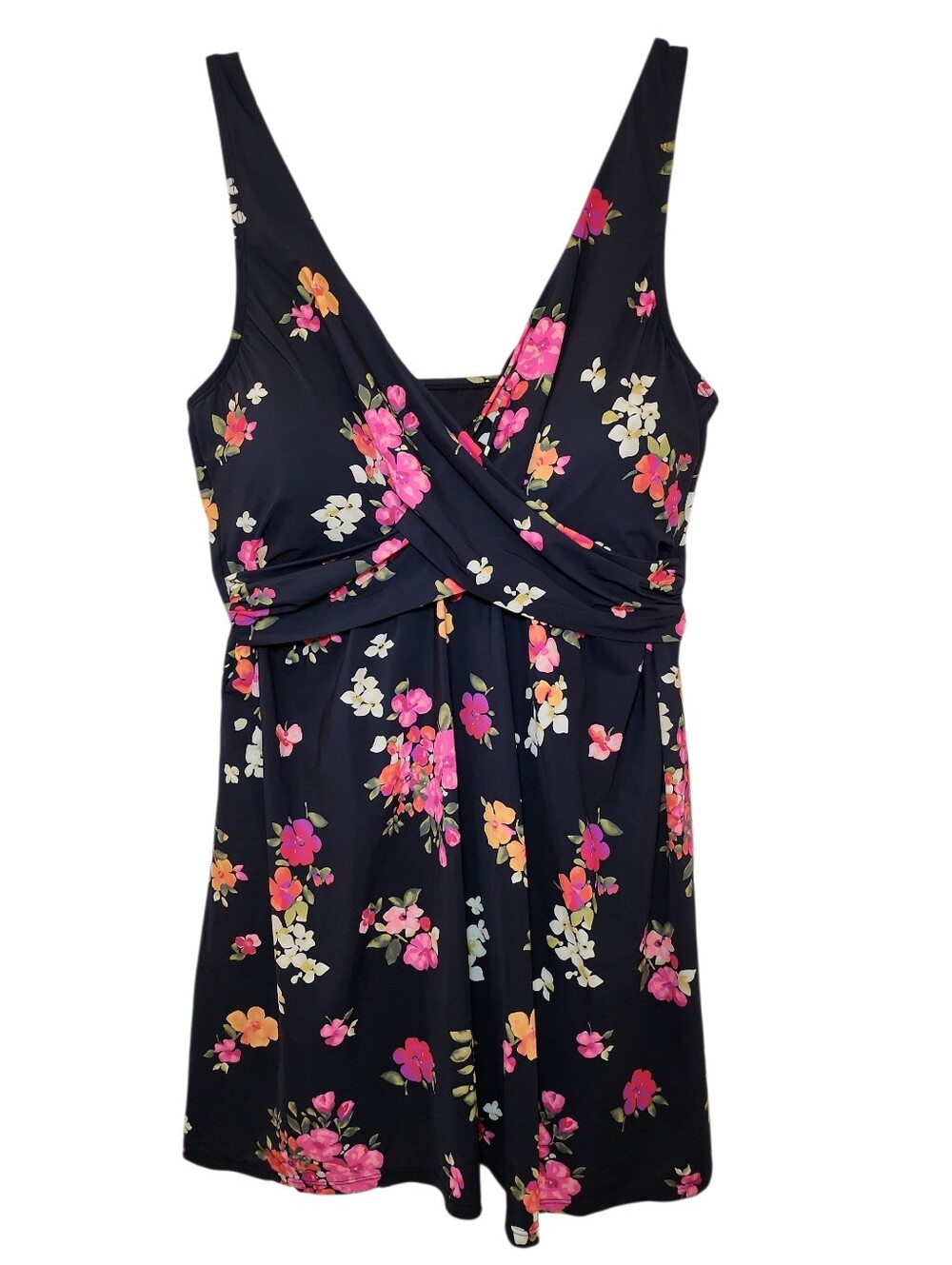Lands' End Slender Suit wrap dress crossover V-neck Floral Blooms Swimsuit Sz 18 - Picture 3 of 16